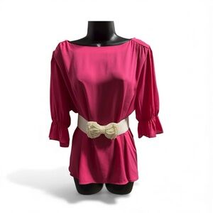 Ann Taylor Fuchsia Blouse with Cream Bow Belt